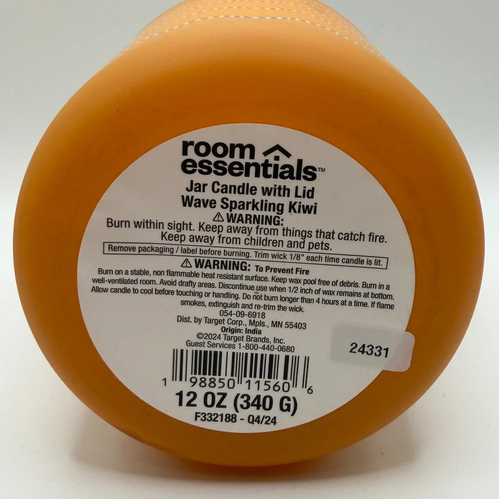 Room Essentials Sparkling Wave Kiwi Scented Candle 12oz Orange Jar with Lid - Picture 3 of 3
